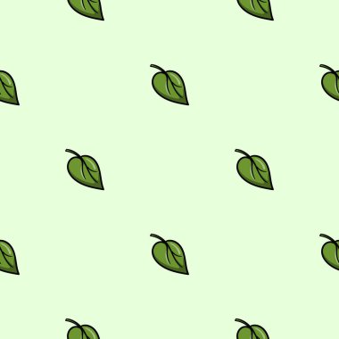 Yeşil ağaç yaprağıyla parlak yay, pürüzsüz desen. Paket kağıdı, baskı, dekorasyon ve duvar dekorasyonu için sonsuz vektör arkaplanı. Elle çizilen simgeler ve elementler tekrarlanıyor. Vektör illüstrasyonu