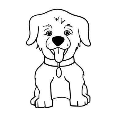 Labrador köpeği olan çocuklar için basit bir boyama sayfası. Çocuk kitabı, çıkartması ve çıkartması için vektör doğrusal siyah beyaz bir köpek çizimi. Vektör illüstrasyonu