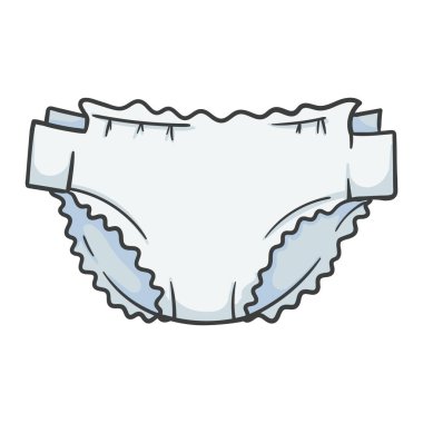 Bebek bezi. Beyaz arkaplanda izole edilmiş renk vektör çizimi. Çocuk kitabı, çıkartma, poster için düzenlenebilir resim. Vektör illüstrasyonu