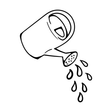 Bahçe sulama kutusu. Çocuk boyama kitabı, çıkartma, poster, baskı için siyah beyaz vektör çizimi. Vektör illüstrasyonu