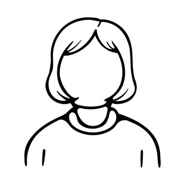 Kızım. Siyah beyaz siluet. Etiket, avatar, simge, yazdırma için vektör illüstrasyonu