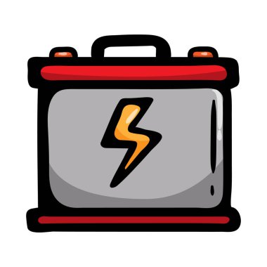 Araba aküsü. Otomotiv temasında basit vektör renk çizimi. Yapıştırma, yazdırma, araba servisleri, eşyalar, hobiler için simge