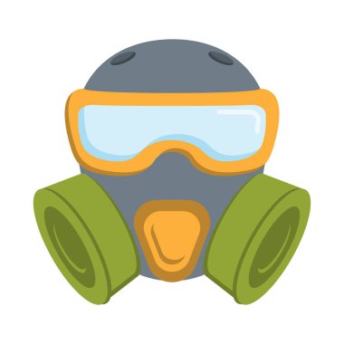 Gaz maskesi. Solunum cihazı. Koruyucu maske. Kimya endüstrisi. Pankart, simge, etiket ve bilgi için basit vektör illüstrasyonuName