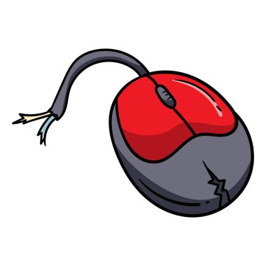 Kırık bilgisayar faresi. Ev aletlerinin geri dönüşümü. Beyaz arkaplanda izole edilmiş vektör el çizimi. Yazdırma, simge, afiş, broşür