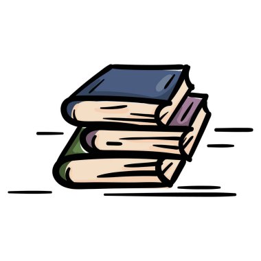 Bir yığın kitap. Yapıştırma, yazdırma, simge için beyaz arkaplanda izole edilmiş vektör el çizimi