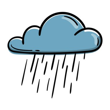 Sağanak, sağanak, bulut. Hava tahmini simgesi. Yazdırma, çıkartma ve uygulama için vektör illüstrasyonu. El çizimi işareti, beyaz arkaplanda izole edilmiş sembol