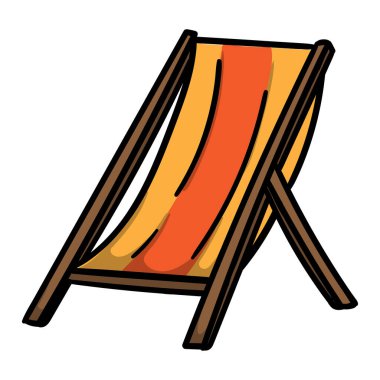 Plaj sandalyesi, şezlong. Yazdırma, çıkartma ve simge için parlak el çizimi vektör çizimi. Resim beyaz arkaplanda izole edildi. Vektör illüstrasyonu