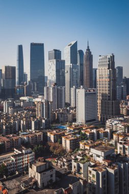 Guangzhou Çin mimarisi Zhujiang Yeni Şehir gökdelenlerini gösteriyor.