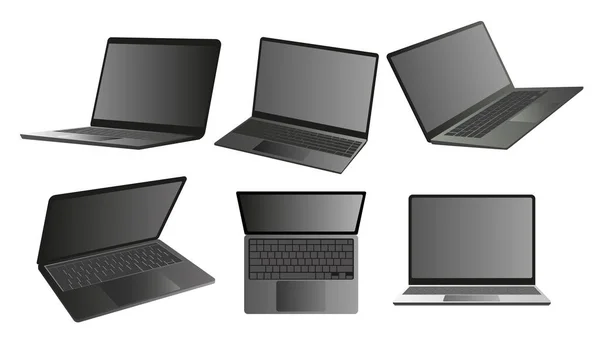 Laptop Set Multiple Views White Background Business Presentation Vector Template — Stock Vector