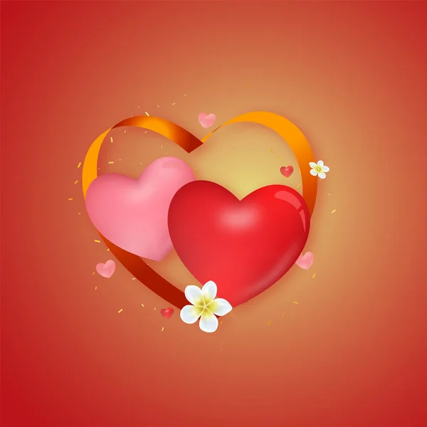 愛を象徴する八重の心と花 — ストックベクタ