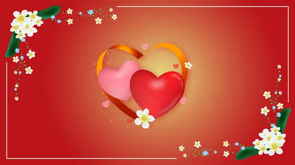 Cartão Corações Duplos Flores Simbolizam Amor —  Vetores de Stock