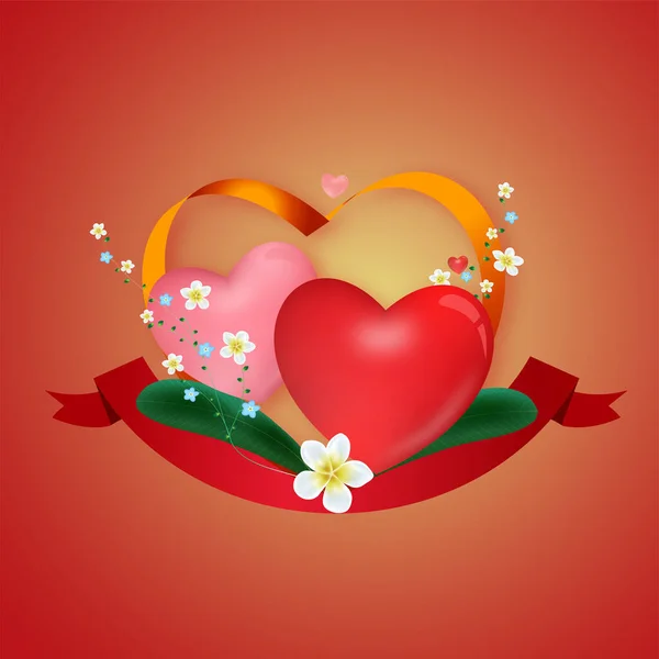 Corazones Flores Dobles Simbolizan Amor — Archivo Imágenes Vectoriales
