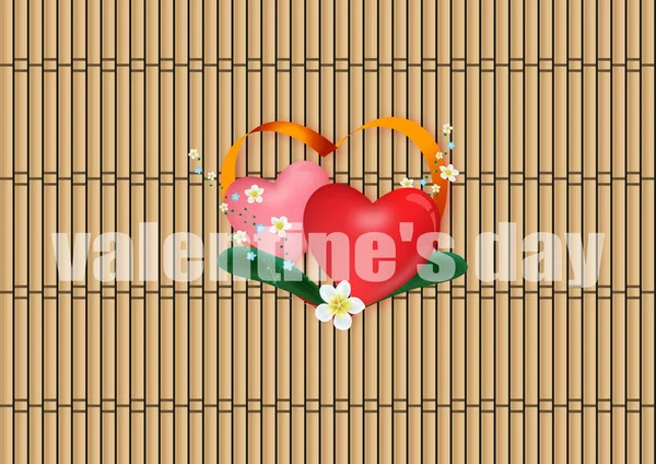 Forma Del Corazón San Valentín Estera Bambú Como Fondo — Vector de stock
