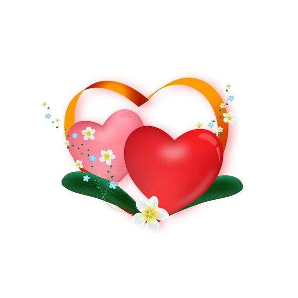 Symbol Miłość Romantyczne Serca Kwiaty Biały Tło — Wektor stockowy