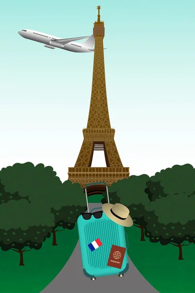 Embalagem Saco Viagem Uma Mala Para Viajar Para Eiffel França — Vetor de Stock