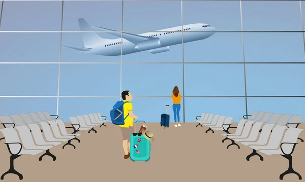 Passageiros Espera Para Embarcar Avião — Vetor de Stock