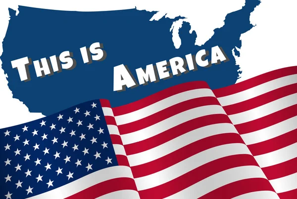 Waving American Flag Map Lettering America White Background — Stok Vektör