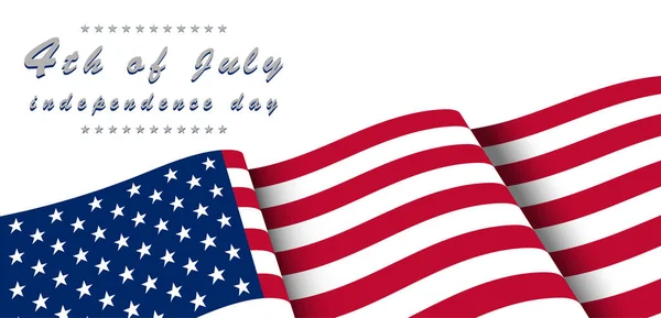 Waving Flag America Lettering July Independence Day White Background — Stockvektor