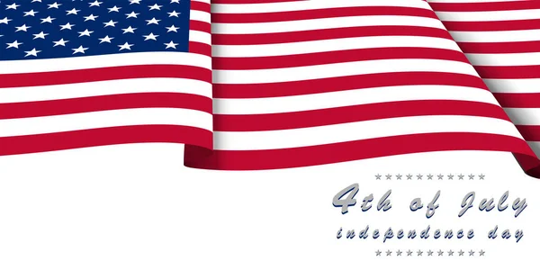 Waving Flag America Lettering July Independence Day White Background — Stockvektor