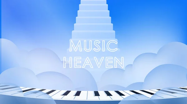 Nebeské Zakřivené Klavírní Klávesy Mraky Žebříky Hudbou Nebe Nápisy Modrém — Stockový vektor