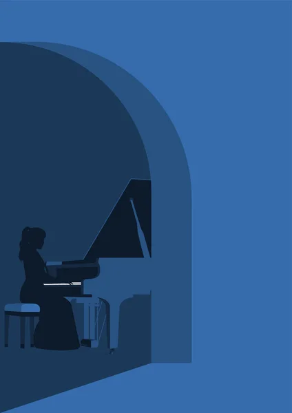 Fond Femme Jouer Piano Dans Chambre Noire — Image vectorielle