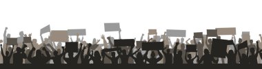 Beyaz arka planda izole edilmiş pankart tarzını destekleyen protesto kalabalığı