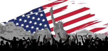 Kalabalık Amerikalı. Dekorasyon, reklam tasarımı, web siteleri veya yayınlar, afişler, posterler ve broşürler için kullanılır..