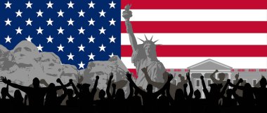 Kalabalık Amerikalı. Dekorasyon, reklam tasarımı, web siteleri veya yayınlar, afişler, posterler ve broşürler için kullanılır..