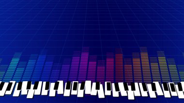 Gökkuşağı eşitleyicisinde soyut piyano tuşları. Dekorasyon, reklam tasarımı, web siteleri veya yayınlar, afişler, posterler ve broşürler için kullanılır..