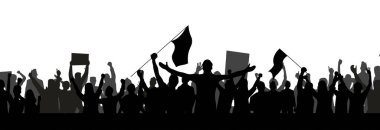 Beyaz arka planda izole edilmiş pankart tarzını destekleyen protesto kalabalığı