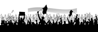 Beyaz arka planda izole edilmiş pankart tarzını destekleyen protesto kalabalığı
