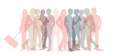 Kadın ve erkeklerin yan siluetleri. Irkçılığı protesto eden kalabalık.