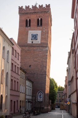 The Leaning Tower in Zabkowice Slaskie, a medieval structure in Poland with a distinct tilt, representing rich history and architectural curiosity. clipart