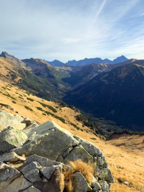 Views from Kopa Kondracka toward the Slovak Tatras, Slovakia, revealing expansive alpine landscapes and distant peaks clipart