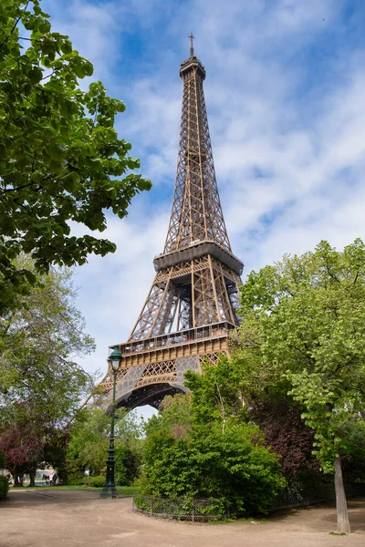 パーク フランスの木々の間のエッフェル塔の美しい景色 — ストック写真