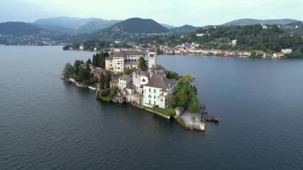 Luftaufnahme Der Insel San Giulio Italienischen See Lago Orta Piemont — Stockvideo