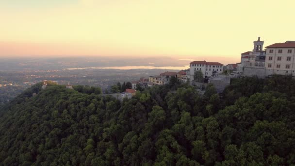 Luchtbeelden Van Sacro Monte Van Varese Bij Zonsondergang Deze Heilige — Stockvideo