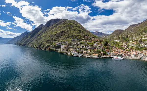 Letecký Pohled Argegno Idylickou Vesnici Jezeře Como Lombardie Itálie Přepravní Stock Fotografie