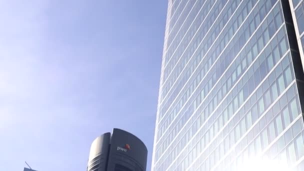 Rascacielos Rascacielos Cristal Parte Financiera Ciudad Madrid España Vídeo Horizontal — Vídeos de Stock