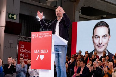 Juan Lobato. Candidate for the presidency of the Community of Madrid. Juan Lobato in an act of the Spanish Socialist Workers Group (PSOE). MADRID, SPAIN - FEBRUARY 4, 2023.
