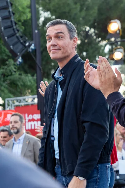 stock image Pedro Sanchez Perez-Castejon. Massive act of the PSOE. President of Spain at a political rally. MADRID, SPAIN - MAY 25, 2023.