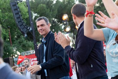 Pedro Sanchez. Juan Lobato. PSOE. İspanyol Sosyalist İşçi Grubu (PSOE) üyesi adaylar. MADRİD, İSPAN - 25 Mayıs 2023.