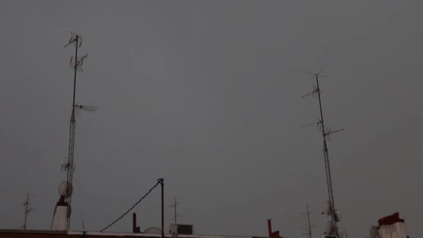 Lightning Moment Sky Lights Due Lightning Storm Passed City Madrid — Stock Video