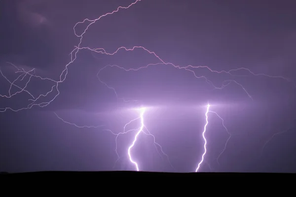 Strahl Blitz Elektrischer Sturm Starker Elektrischer Sturm Mit Einer Vielzahl — Stockfoto