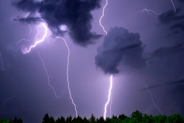 Ray Lightning Electric Storm Strong Electrical Storm Multitude Lightning Thunder — Stock Photo, Image