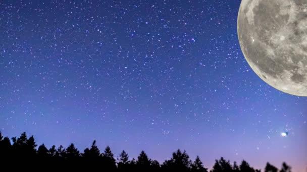 Blue Moon Super Full Moon August Moon Bright Stars Background — Vídeos de Stock