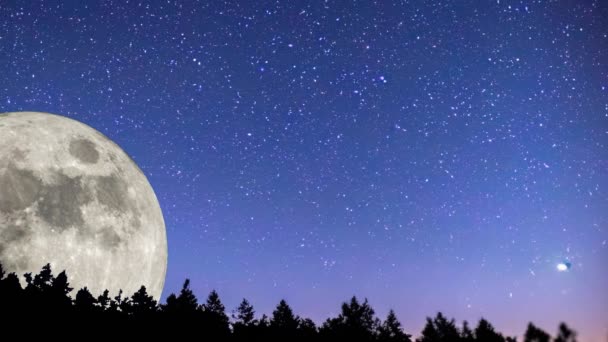 Blue Moon Super Full Moon August Moon Bright Stars Background — Video Stock