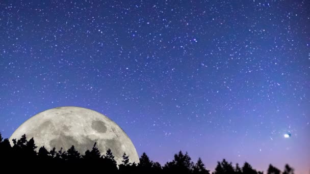 Blue Moon Super Full Moon August Moon Bright Stars Background — Video Stock