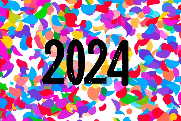 2024 Новий Рік 2024 Числа Тлі Конфеті Горизонтальний Дизайн Новим — стокове фото