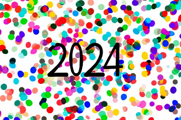 2024 Año Nuevo 2024 Números Fondo Confeti Diseño Horizontal Feliz —  Fotos de Stock